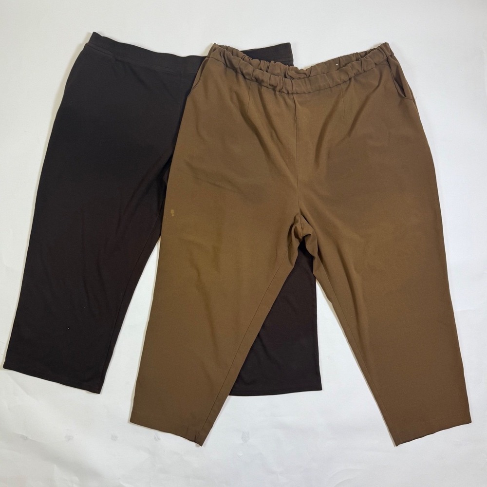 Lot of 2 Womens Elastic Waist Pull On Pants Brown Tan Straight Leg Plus Size 4X